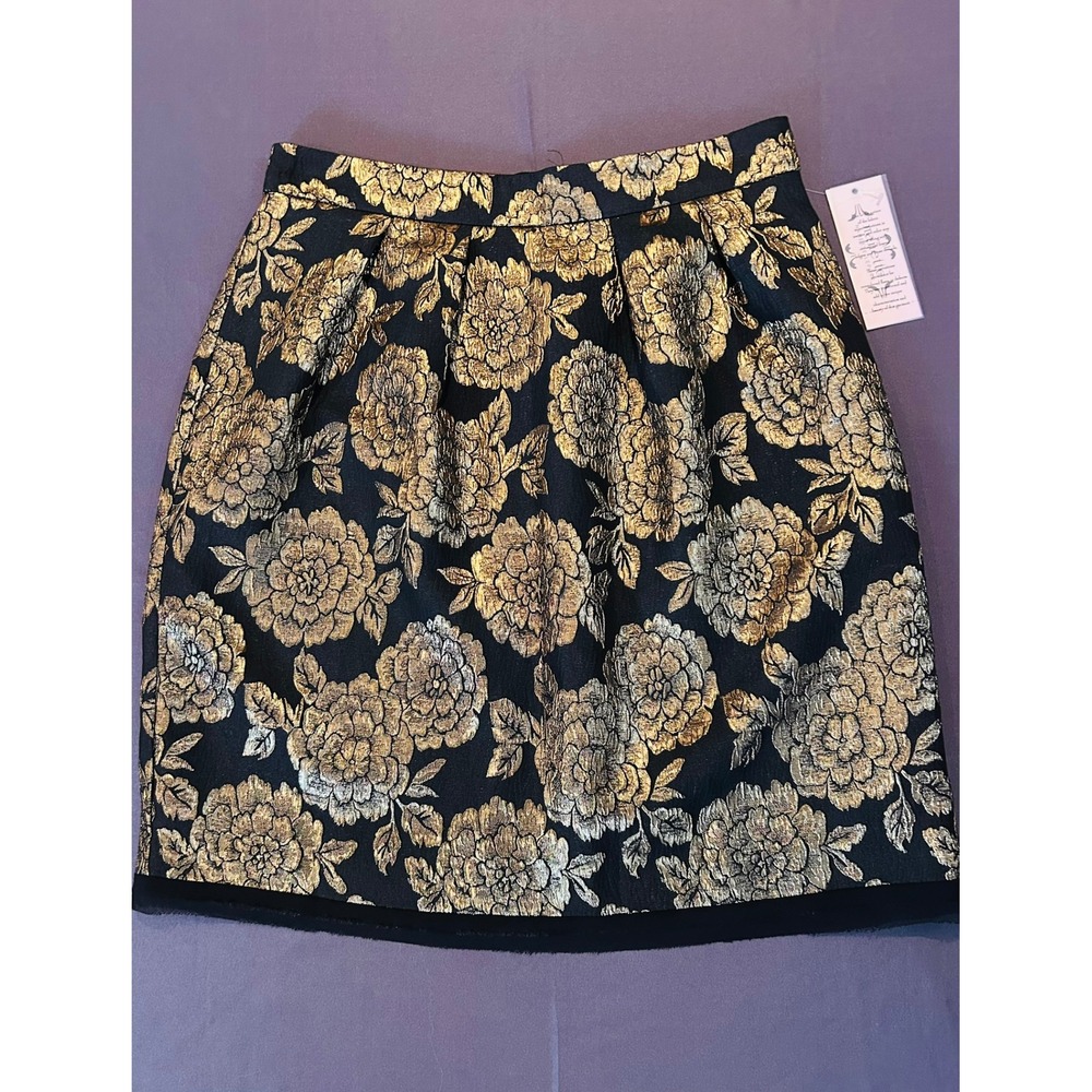 NWT Nanette Lepore Black Gold Floral Brocade Pleated Mini Skirt Size 4 MSRP $98